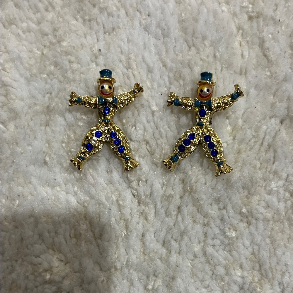Gold and Blue Clown Brooch Set